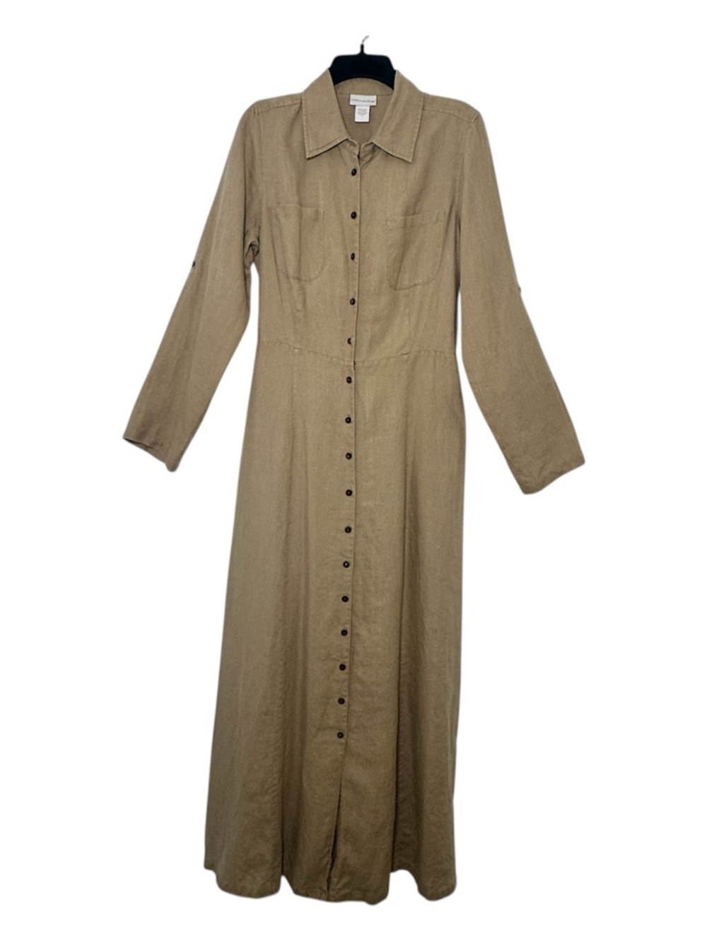 Soft Surroundings 100% Linen Tan Button-Front With Two Front Pockets Maxi Dress - Picture 2 of 14